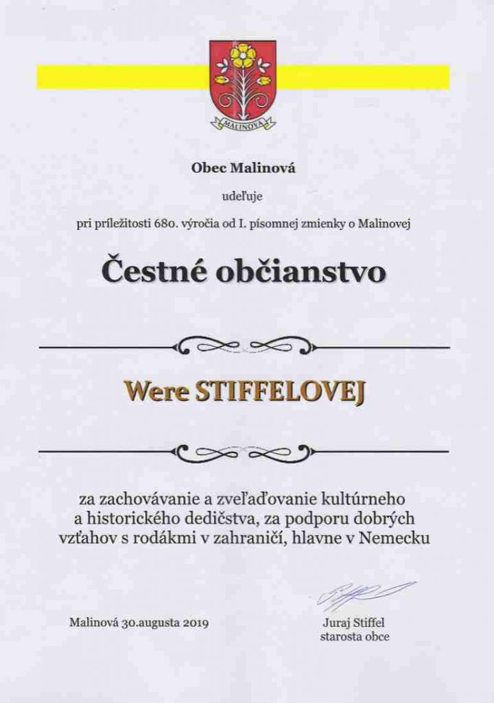 Wera Stiffel Ehrenbürger von Malinova