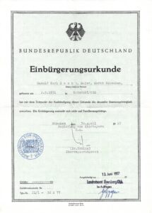 Die Einbürgerungsurkunde von 1957